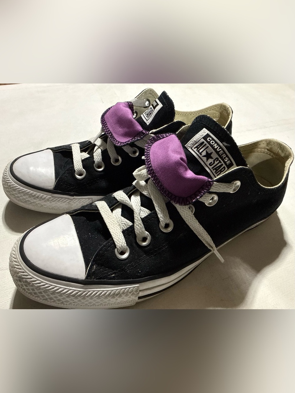 Converse All Star Black Canvas Sneakers with Purple Tongue Accent - Picture 11 of 12